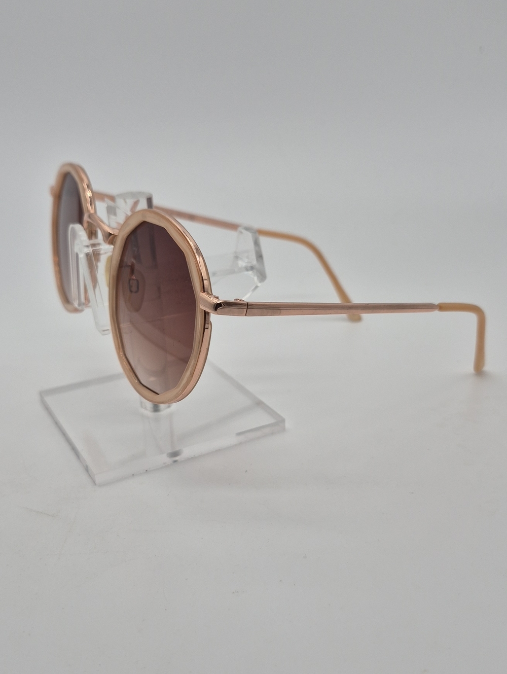 Tahari Rose Gold Round Women's Sunglasses with Brown Lenses